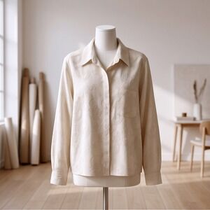 Chico's Design 2 Vintage 90s Ivory Embossed Silk Button Down Shirt Large